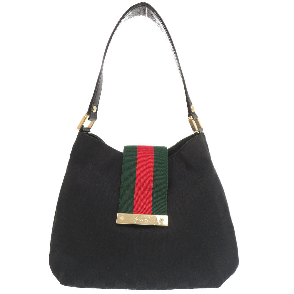 Gucci GG Canvas Leather Black Hobo Shoulder Bag